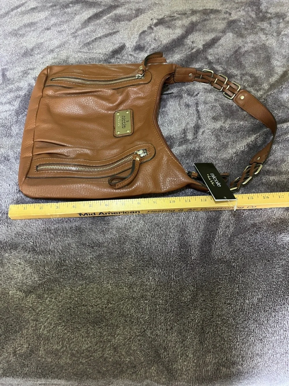 Nicole Miller Whisk Pebbled Faux Leather Shoulder Hobo with Chain-Link Strap